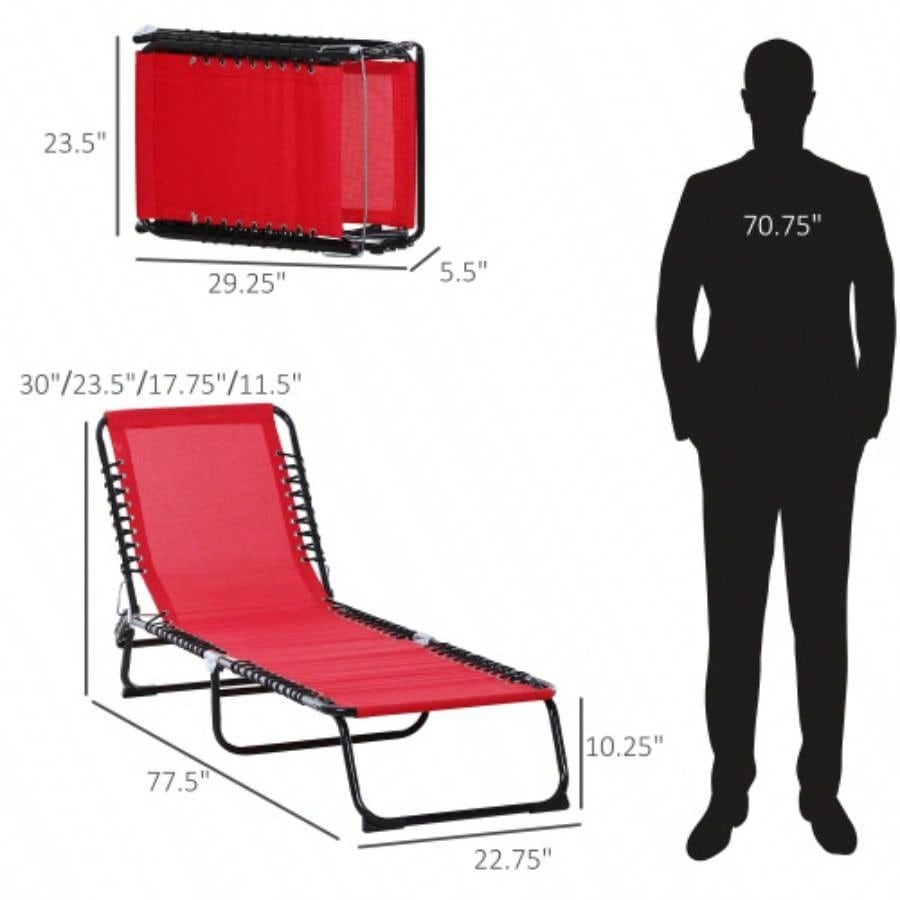 Outsunny Folding Chaise Lounge Pool Chair, Patio Tanning Chair, Outdoor Lounge Chair/ 4 - Position Reclining Back, Pillow, Breathable Mesh Bungee Beach, Yard, Patio, Wine Red