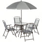 Outsunny 6 Piece Patio Dining Set 4 with, Outdoor Table and Chairs with 4 Folding Dining Chairs Round Glass Table Garden, Backyard and Poolside, Gray