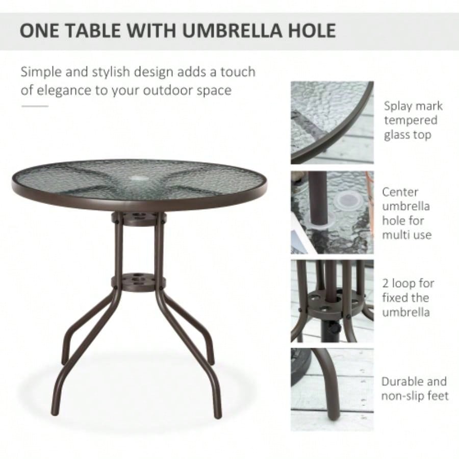 Outsunny 6 Piece Patio Dining Set 4 with, Outdoor Table and Chairs with 4 Folding Dining Chairs Round Glass Table Garden, Backyard and Poolside, Gray
