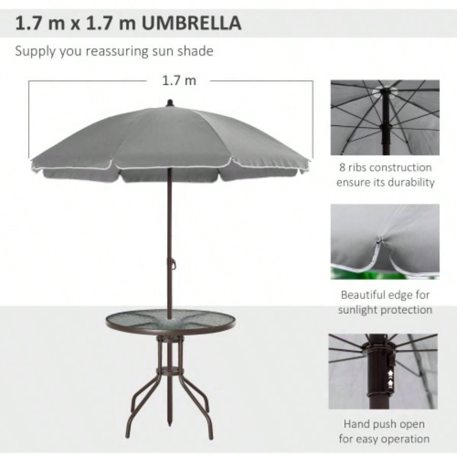 Outsunny 6 Piece Patio Dining Set 4 with, Outdoor Table and Chairs with 4 Folding Dining Chairs Round Glass Table Garden, Backyard and Poolside, Gray