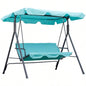 Outsunny Patio Porch Swing Chair with Adjustable Canopy, Seats 3 Adults, Steel Frame, Armrests, Green