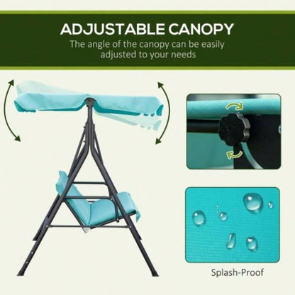 Outsunny Patio Porch Swing Chair with Adjustable Canopy, Seats 3 Adults, Steel Frame, Armrests, Green
