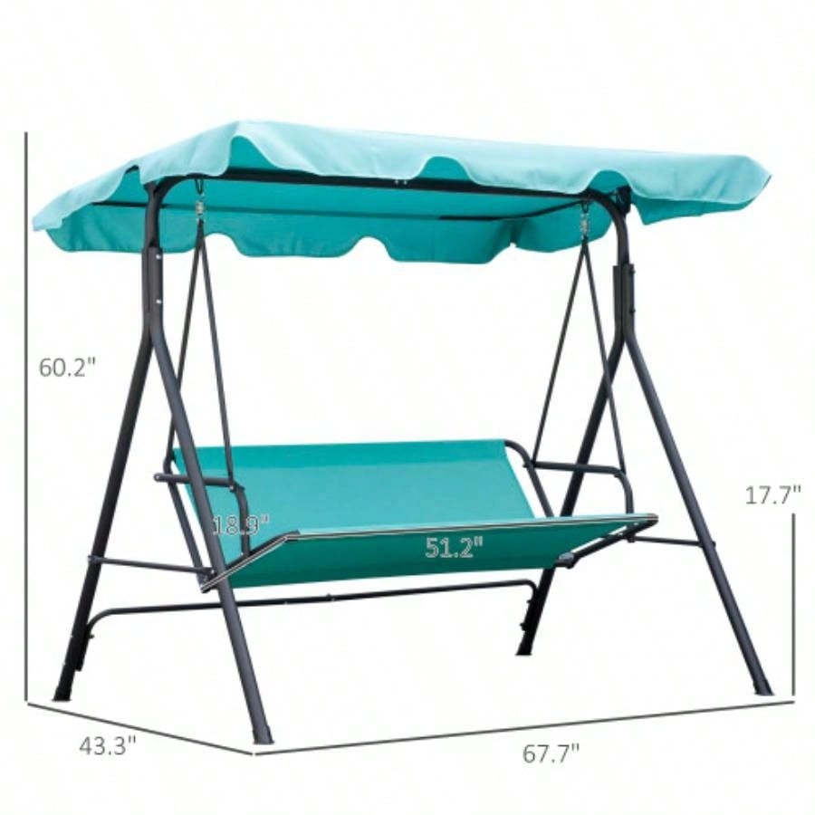 Outsunny Patio Porch Swing Chair with Adjustable Canopy, Seats 3 Adults, Steel Frame, Armrests, Green