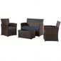 4 Piece Outdoor PE Wicker Furniture Set, Patio Brown Rattan Sectional Sofa Couch with Washable Cushions