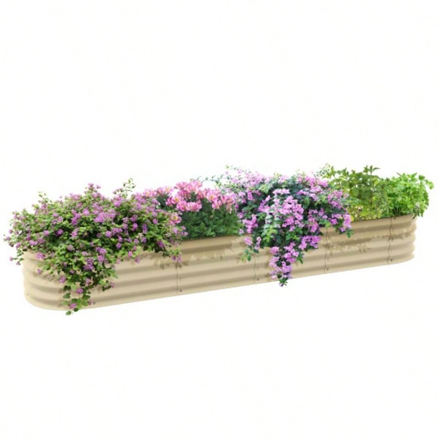 Outsunny. 9x 2x 1 Galvanized Raised Garden Bed Kit, Outdoor Metal Elevated Planter Box with Safety Edging, Easy Stock Growing Flowers, Herbs Vegetables,