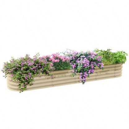 Outsunny. 9x 2x 1 Galvanized Raised Garden Bed Kit, Outdoor Metal Elevated Planter Box with Safety Edging, Easy Stock Growing Flowers, Herbs Vegetables,