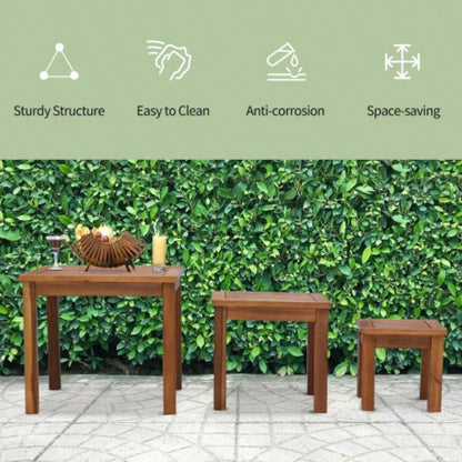 Outsunny 3 Piece Outdoor Side Nesting Table Patio Set with Acacia Wood Build Multi - Functional Design