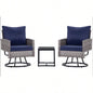 3 - Piece Wicker Patio Furniture Set Rattan Swivel Chairs with Coffee Table, Outdoor Seating Porch, Balcony, Garden Wicker/Blue Cushions