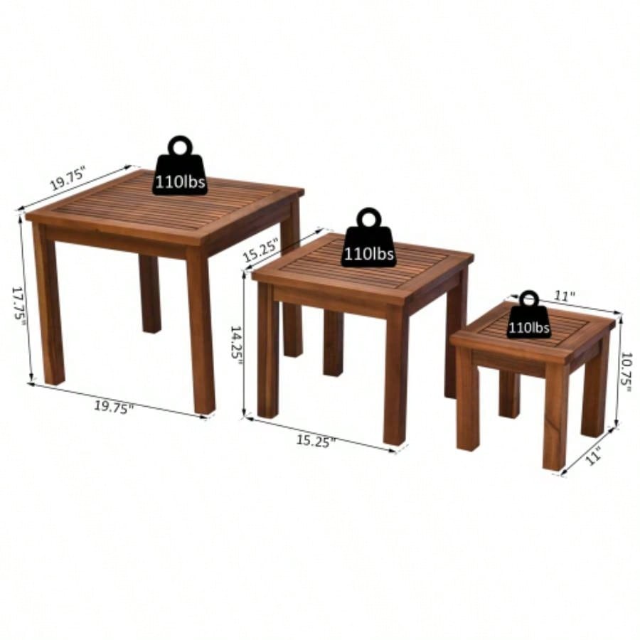Outsunny 3 Piece Outdoor Side Nesting Table Patio Set with Acacia Wood Build Multi - Functional Design