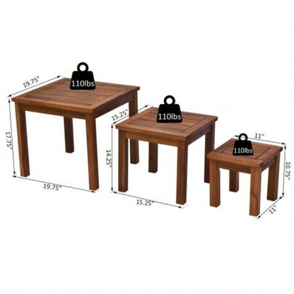 Outsunny 3 Piece Outdoor Side Nesting Table Patio Set with Acacia Wood Build Multi - Functional Design