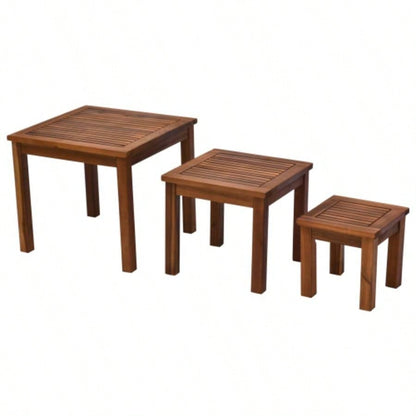 Outsunny 3 Piece Outdoor Side Nesting Table Patio Set with Acacia Wood Build Multi - Functional Design