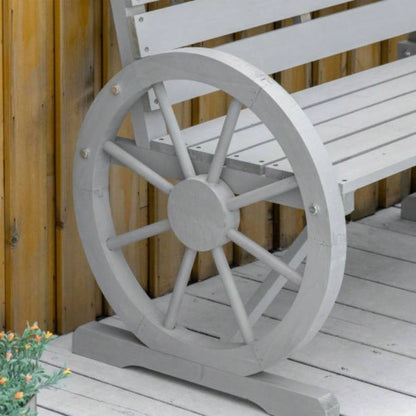 Outsunny 41 Wooden Wagon Wheel, Rustic Outdoor Patio Weather Resistance Furniture, 2 - Person Slatted with Backrest, Light Gray