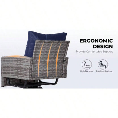 3 - Piece Wicker Patio Furniture Set Rattan Swivel Chairs with Coffee Table, Outdoor Seating Porch, Balcony, Garden Wicker/Blue Cushions