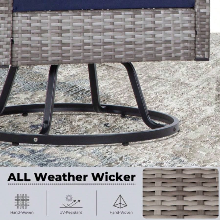 3 - Piece Wicker Patio Furniture Set Rattan Swivel Chairs with Coffee Table, Outdoor Seating Porch, Balcony, Garden Wicker/Blue Cushions