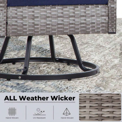 3 - Piece Wicker Patio Furniture Set Rattan Swivel Chairs with Coffee Table, Outdoor Seating Porch, Balcony, Garden Wicker/Blue Cushions