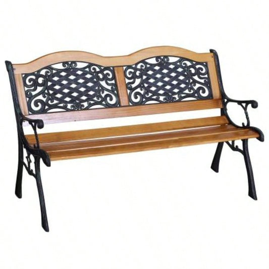 Outsunny 50 Outdoor Garden, Patio with Wood, Porch with Antique - Like Flourishes Backyard, Deck, Lawn, Outside Pool, Teak