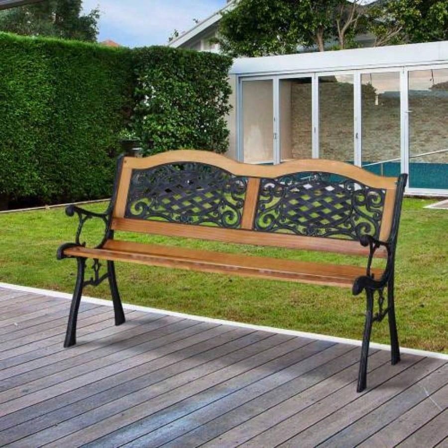Outsunny 50 Outdoor Garden, Patio with Wood, Porch with Antique - Like Flourishes Backyard, Deck, Lawn, Outside Pool, Teak