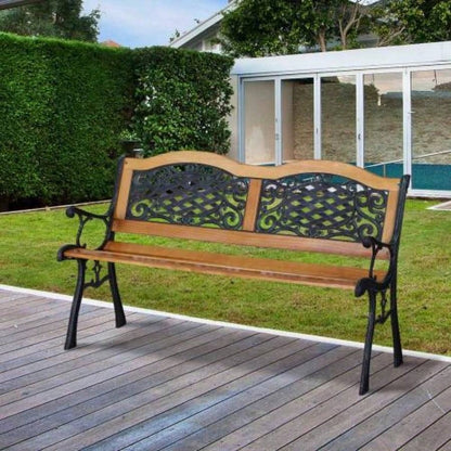 Outsunny 50 Outdoor Garden, Patio with Wood, Porch with Antique - Like Flourishes Backyard, Deck, Lawn, Outside Pool, Teak