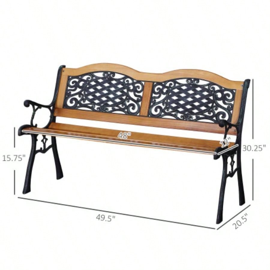 Outsunny 50 Outdoor Garden, Patio with Wood, Porch with Antique - Like Flourishes Backyard, Deck, Lawn, Outside Pool, Teak