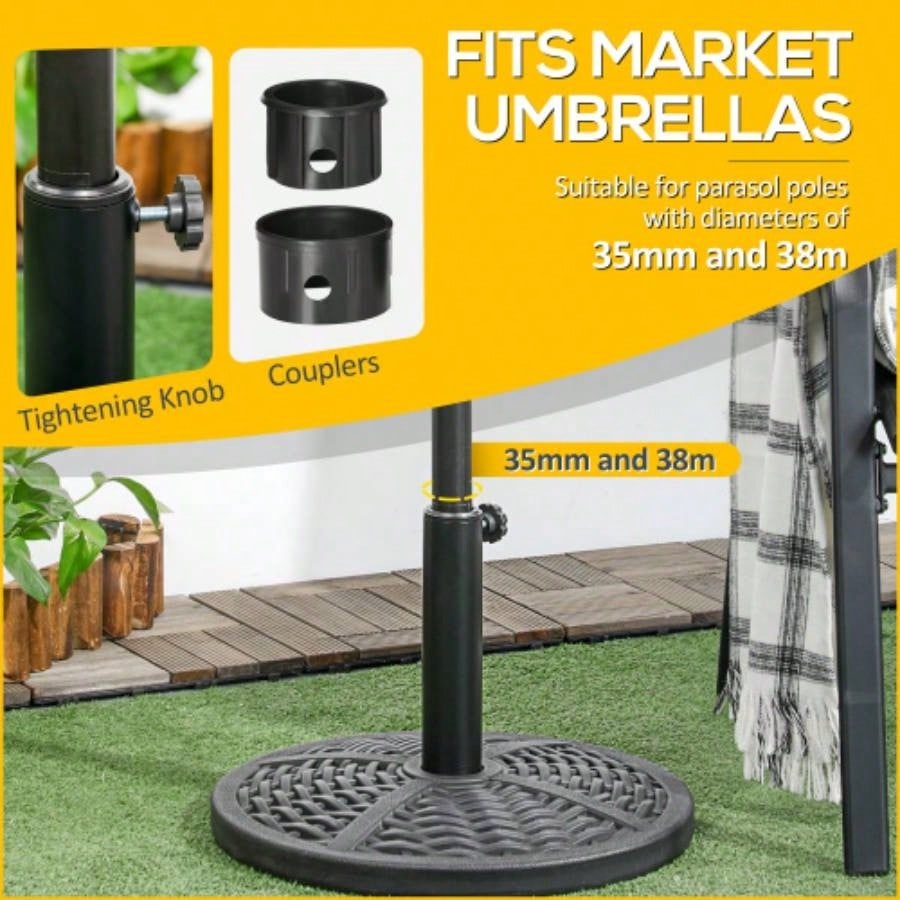 21 lbs. Market Base Holder 18 Heavy Duty Round Parasol Stand with Rattan Design Patio, Black