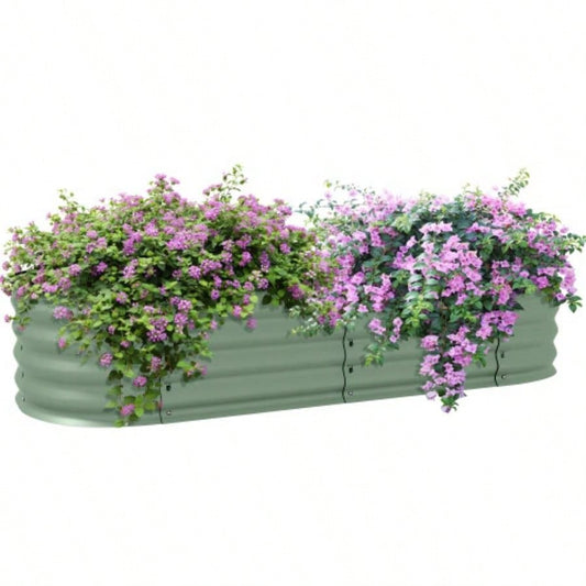 Outsunny 4.9x 2x 1 Galvanized Raised Garden Bed Kit, Outdoor Metal Elevated Planter Box with Safety Edging, Easy Stock Growing Flowers, Herbs Vegetables, Green
