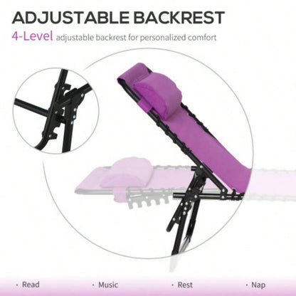 Outsunny Folding Chaise Lounge Pool Chair, Patio Tanning Chair, Outdoor Lounge Chair/ 4 - Position Reclining Back, Pillow, Breathable Mesh Bungee Beach, Yard, Patio, Purple