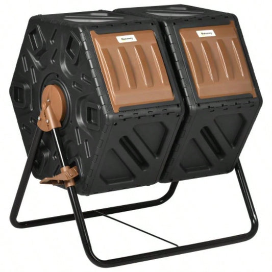 Outsunny Dual Chamber Compost Tumbler Bin, Outdoor Tumbling Composter with 24 Ventilation Openings and Steel, 34.5 Gallon