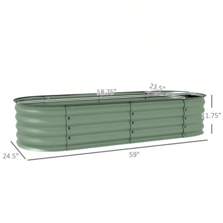 Outsunny 4.9x 2x 1 Galvanized Raised Garden Bed Kit, Outdoor Metal Elevated Planter Box with Safety Edging, Easy Stock Growing Flowers, Herbs Vegetables, Green