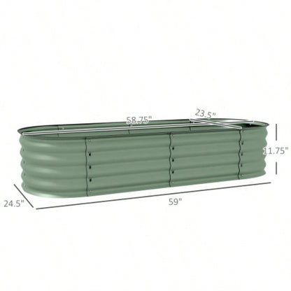 Outsunny 4.9x 2x 1 Galvanized Raised Garden Bed Kit, Outdoor Metal Elevated Planter Box with Safety Edging, Easy Stock Growing Flowers, Herbs Vegetables, Green