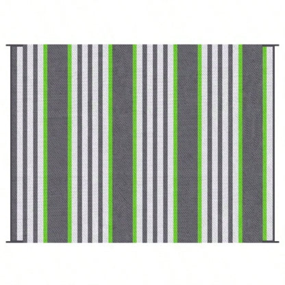Outsunny Reversible Outdoor Rug Carpet, 9x 12 Waterproof Plastic Straw Rug, Portable RV Camping Rugs with Carry Bag, Large Floor Backyard, Deck, Picnic, Beach, Green Gray Striped