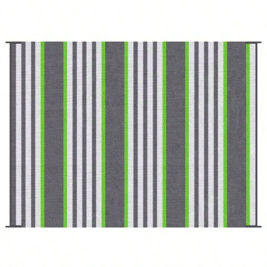 Outsunny Reversible Outdoor Rug Carpet, 9x 12 Waterproof Plastic Straw Rug, Portable RV Camping Rugs with Carry Bag, Large Floor Backyard, Deck, Picnic, Beach, Green Gray Striped