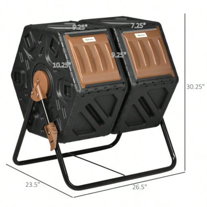 Outsunny Dual Chamber Compost Tumbler Bin, Outdoor Tumbling Composter with 24 Ventilation Openings and Steel, 34.5 Gallon