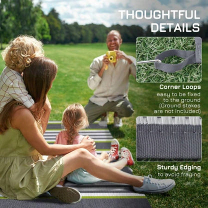 Outsunny Reversible Outdoor Rug Carpet, 9x 12 Waterproof Plastic Straw Rug, Portable RV Camping Rugs with Carry Bag, Large Floor Backyard, Deck, Picnic, Beach, Green Gray Striped