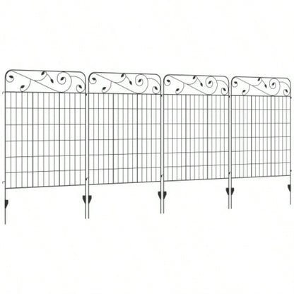 Outsunny Garden Fence, 4 Pack Steel Fence Panels, 11.5 Lx 43 H, Rust - Resistant Animal Barrier Decorative Border Flower Edging Yard, Landscape, Patio, Outdoor Decor, Square Vines