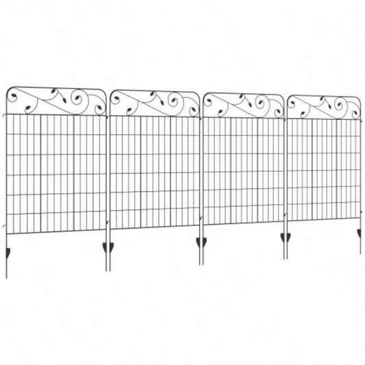 Outsunny Garden Fence, 4 Pack Steel Fence Panels, 11.5 Lx 43 H, Rust - Resistant Animal Barrier Decorative Border Flower Edging Yard, Landscape, Patio, Outdoor Decor, Square Vines