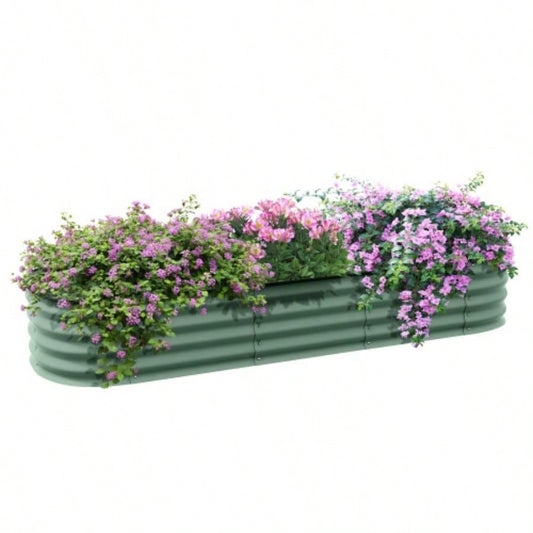 Outsunny 6.4x 2x 1 Galvanized Raised Garden Bed Kit, Outdoor Metal Elevated Planter Box with Safety Edging, Easy Stock Growing Flowers, Herbs Vegetables, Green