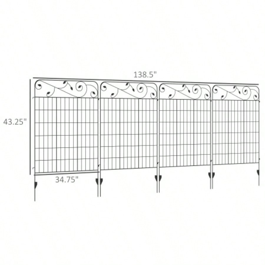 Outsunny Garden Fence, 4 Pack Steel Fence Panels, 11.5 Lx 43 H, Rust - Resistant Animal Barrier Decorative Border Flower Edging Yard, Landscape, Patio, Outdoor Decor, Square Vines