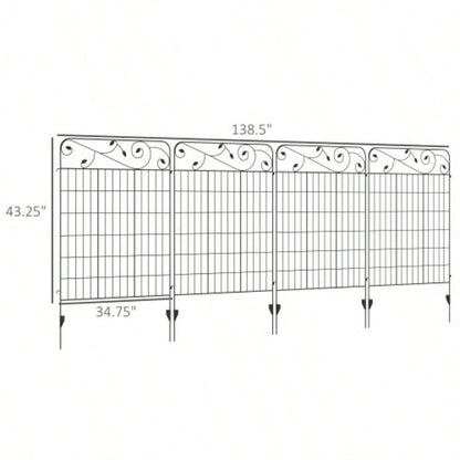 Outsunny Garden Fence, 4 Pack Steel Fence Panels, 11.5 Lx 43 H, Rust - Resistant Animal Barrier Decorative Border Flower Edging Yard, Landscape, Patio, Outdoor Decor, Square Vines