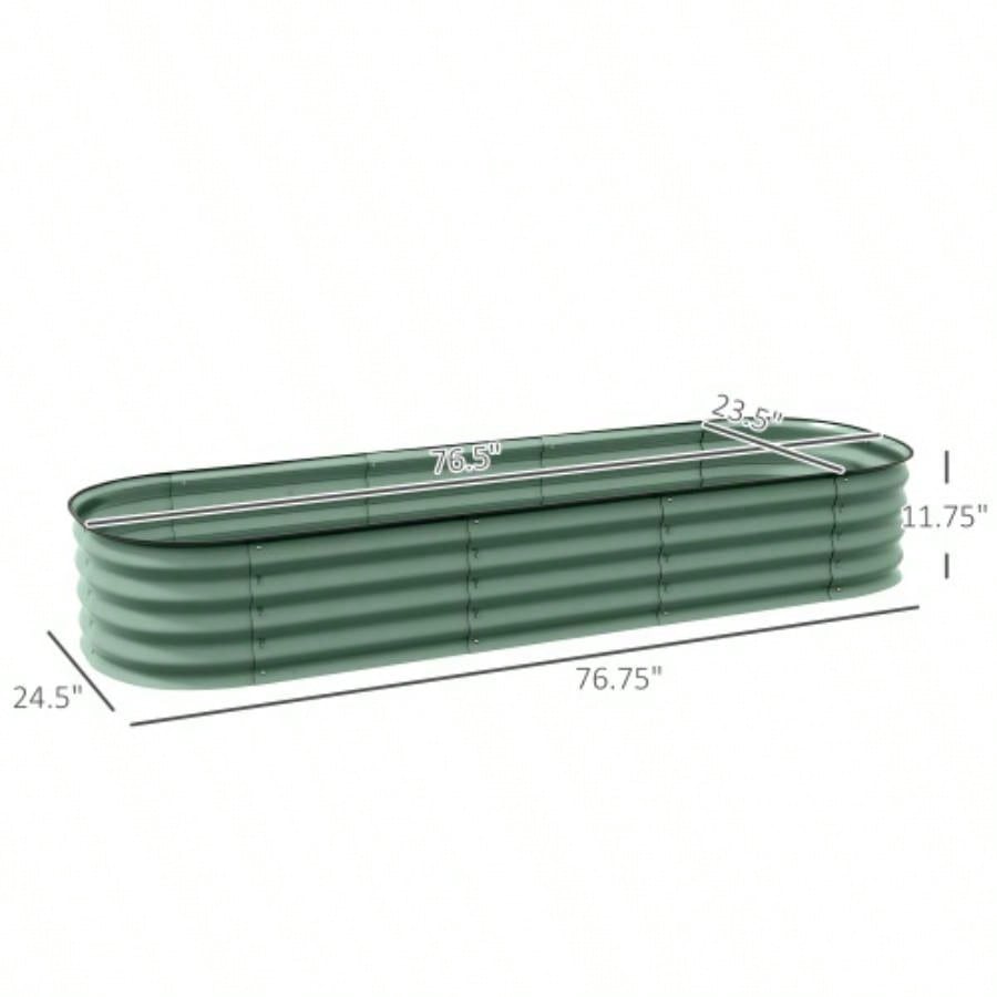 Outsunny 6.4x 2x 1 Galvanized Raised Garden Bed Kit, Outdoor Metal Elevated Planter Box with Safety Edging, Easy Stock Growing Flowers, Herbs Vegetables, Green