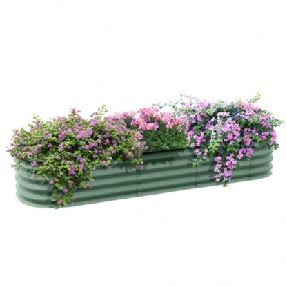 Outsunny 6.4x 2x 1 Galvanized Raised Garden Bed Kit, Outdoor Metal Elevated Planter Box with Safety Edging, Easy Stock Growing Flowers, Herbs Vegetables, Green