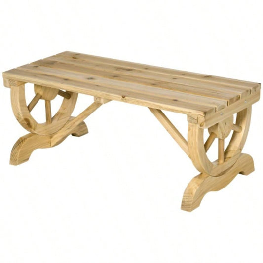Outsunny 2 - Person Wooden Garden, Outdoor Wagon Wheel Porch Backyard Garden, Support 550 LBS, Rustic Country Style Patio Furniture, Natural