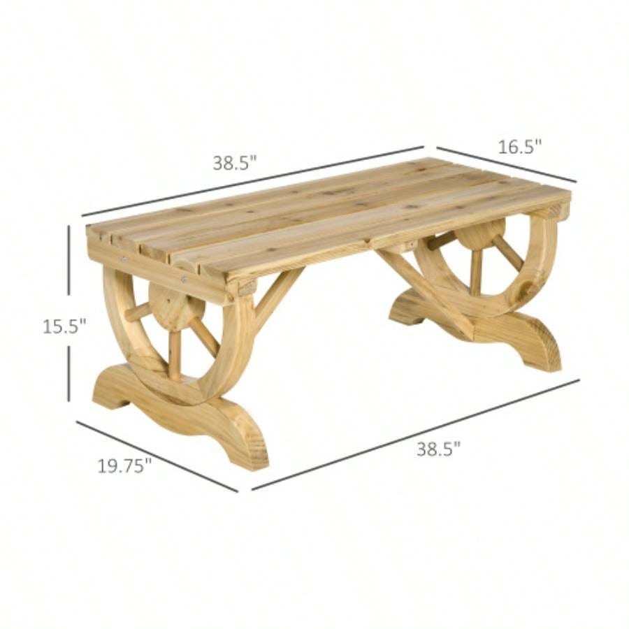 Outsunny 2 - Person Wooden Garden, Outdoor Wagon Wheel Porch Backyard Garden, Support 550 LBS, Rustic Country Style Patio Furniture, Natural