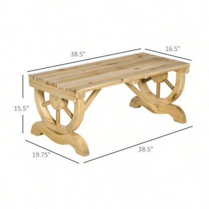 Outsunny 2 - Person Wooden Garden, Outdoor Wagon Wheel Porch Backyard Garden, Support 550 LBS, Rustic Country Style Patio Furniture, Natural