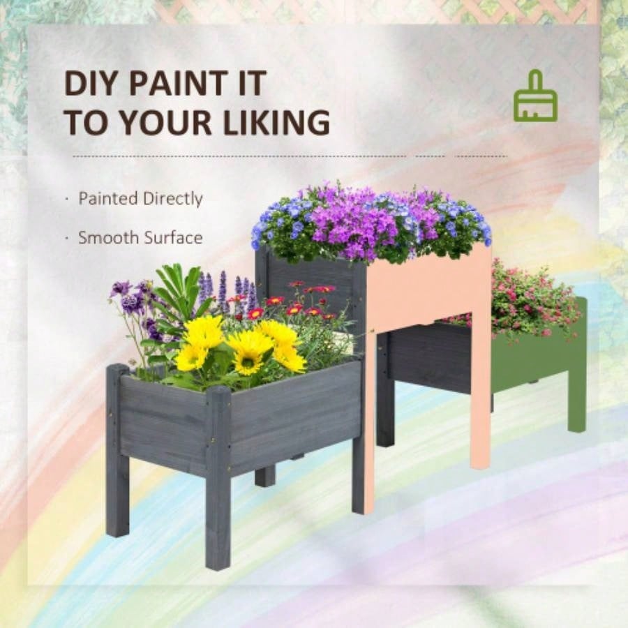 Outsunny Raised Garden Bed with 3 Planter Box, Elevated Wooden Plant Stand with Drainage Holes, Vegetables, Herb and Flowers, Gray