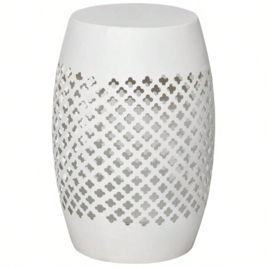 Outsunny 12.5 Steel Patio End Table, Round Hollow Drum Side Table, Accent Table Indoor and Outdoor, White