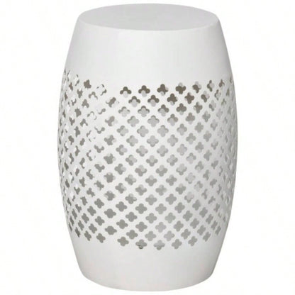 Outsunny 12.5 Steel Patio End Table, Round Hollow Drum Side Table, Accent Table Indoor and Outdoor, White