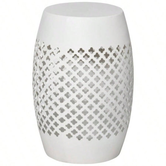 Outsunny 12.5 Steel Patio End Table, Round Hollow Drum Side Table, Accent Table Indoor and Outdoor, White