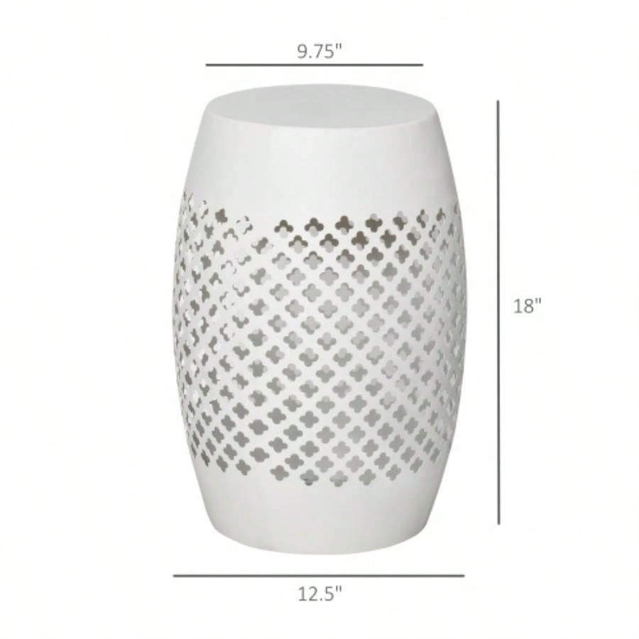 Outsunny 12.5 Steel Patio End Table, Round Hollow Drum Side Table, Accent Table Indoor and Outdoor, White