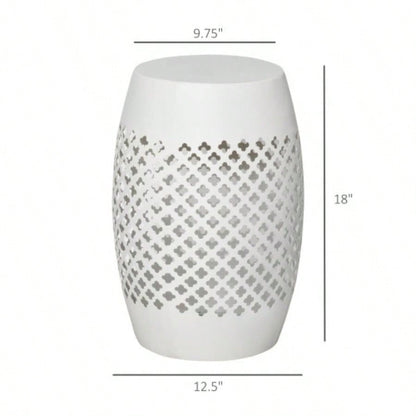 Outsunny 12.5 Steel Patio End Table, Round Hollow Drum Side Table, Accent Table Indoor and Outdoor, White