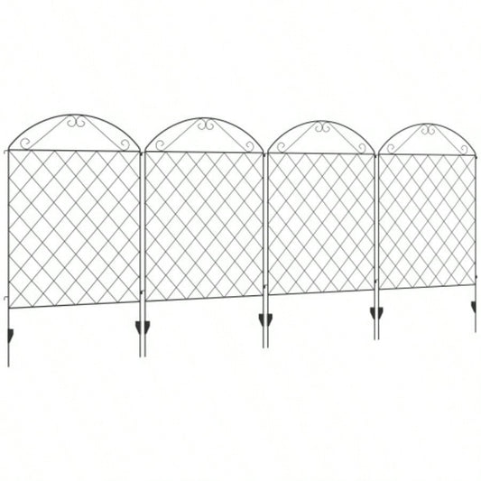 Outsunny Garden Fence, 4 Pack Steel Fence Panels, 11.4 Lx 43 H, Rust - Resistant Animal Barrier Decorative Border Flower Edging Yard, Landscape, Patio, Outdoor Decor, Curved Vines